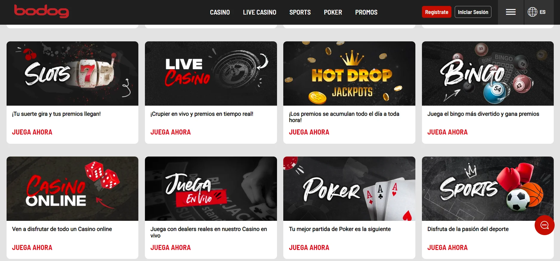 Variedad de juegos en Bodog casino proveedores casinos Chile bodog