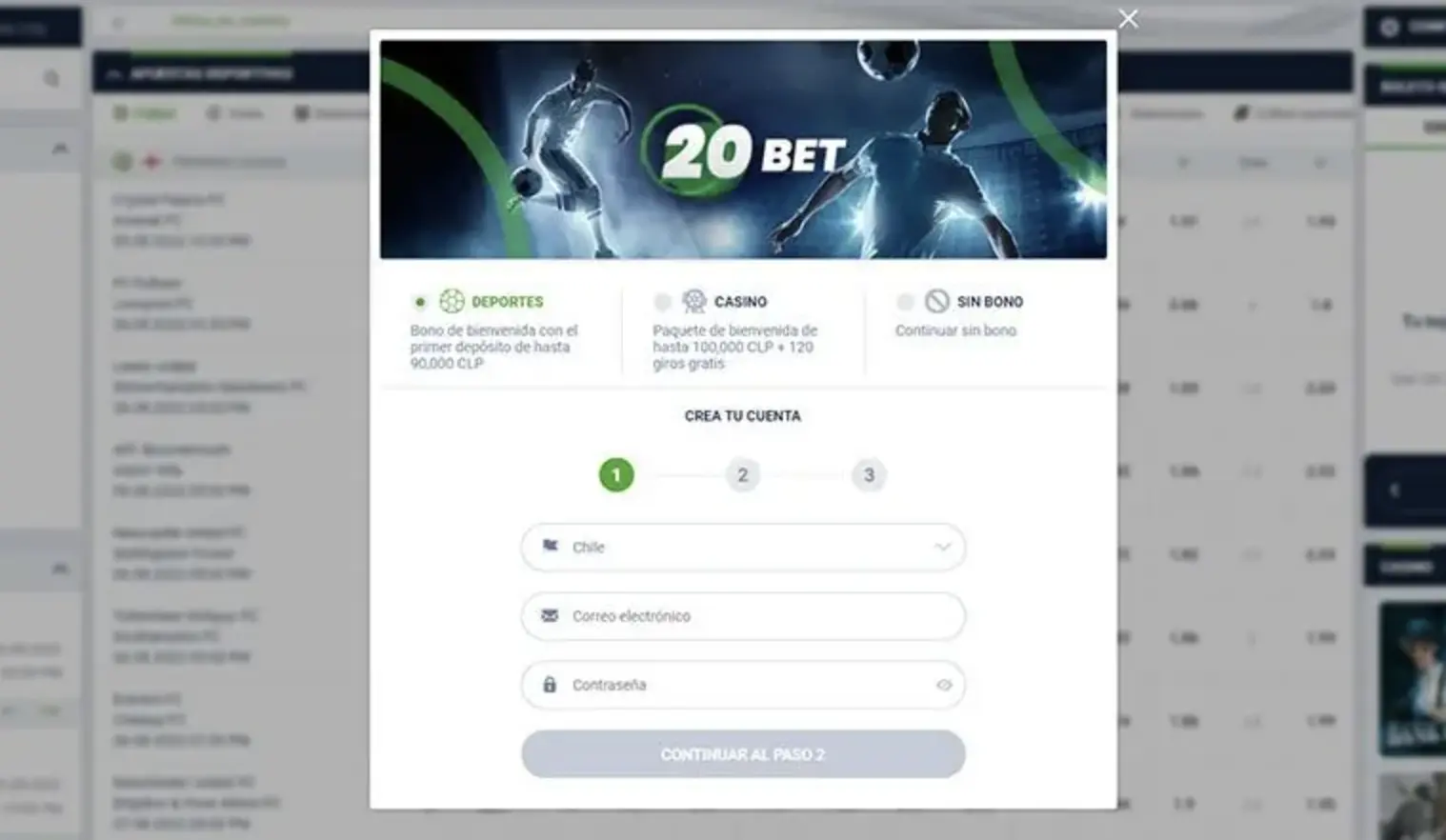 Registro en 20Bet Chile Registro en 20Bet Chile